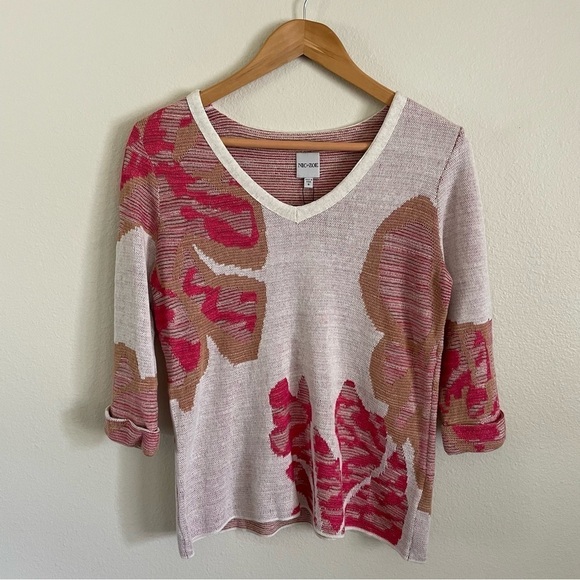 NWT NIC+ZOE Floral Sweater Lightweight Pink Multi Size Small - Picture 1 of 9